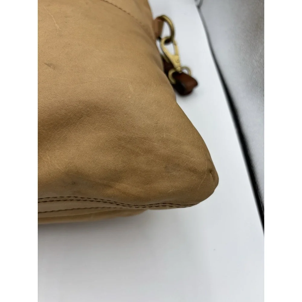 Fossil Explorer‎ Fold-Over Leather Crossbody Messenger Shoulder Bag Tote Tan